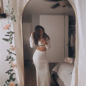 Knit 2 piece set skirt / long sleeve crop top